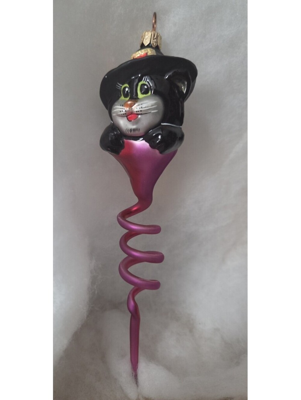 Christopher Radko Spiral Swirl Black Cat Halloween Glass Ornament, Mint